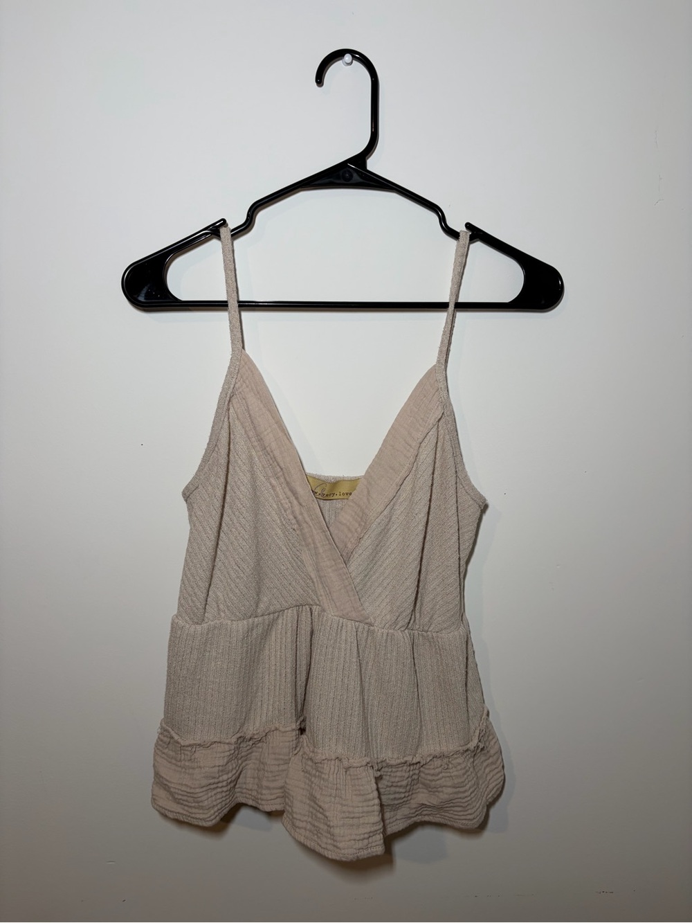 Textured Beige Ruffle Hem Spaghetti Strap Camisole